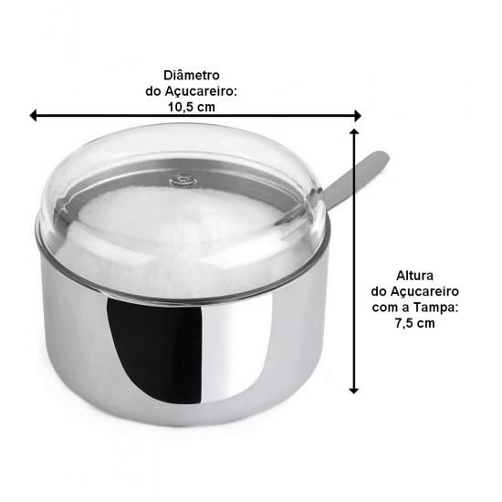 Açucareiro 350ml 10,5cm Vision Em Aço Inox Com Tampa Acrílica